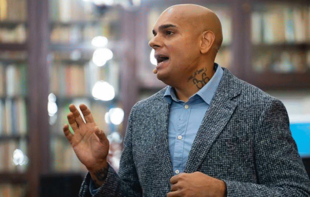 Justin Rollins speaking in the Garrison Library, Gibraltar